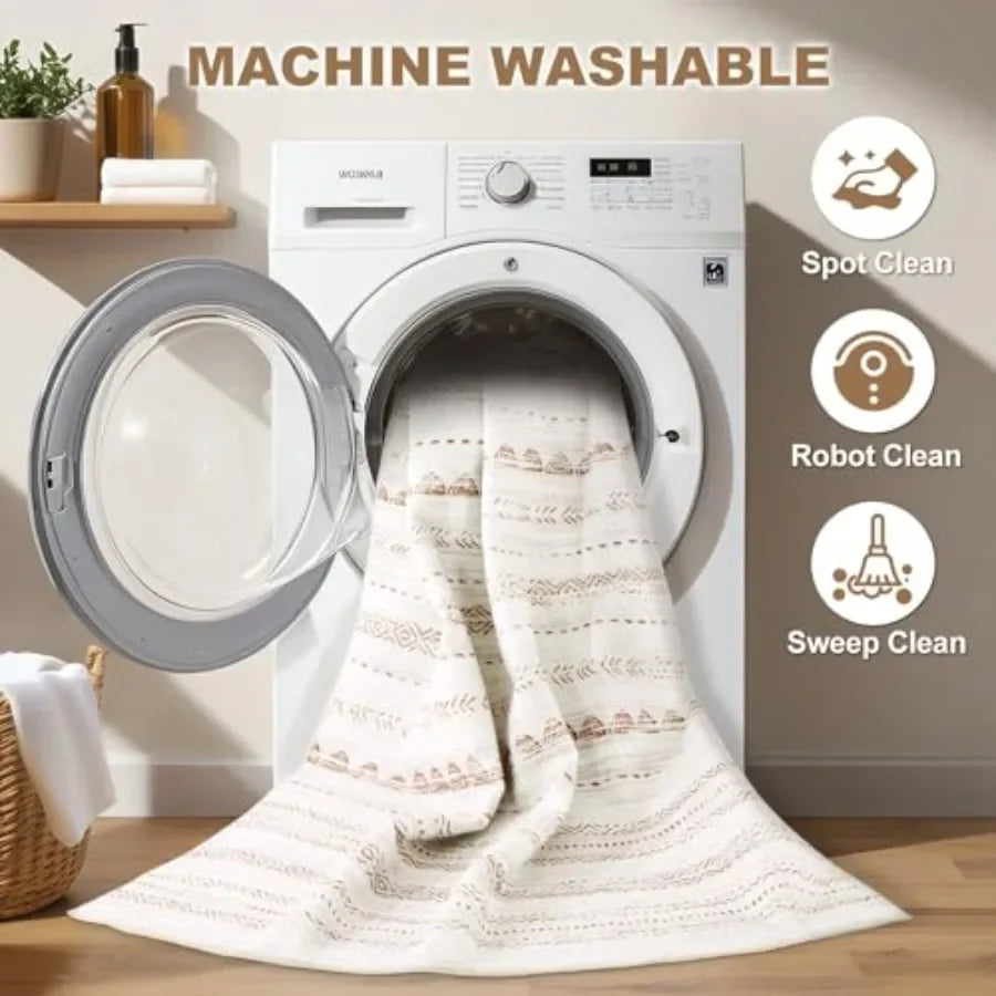 Boho Kilim Style Area Rug Polyester Machine Washable