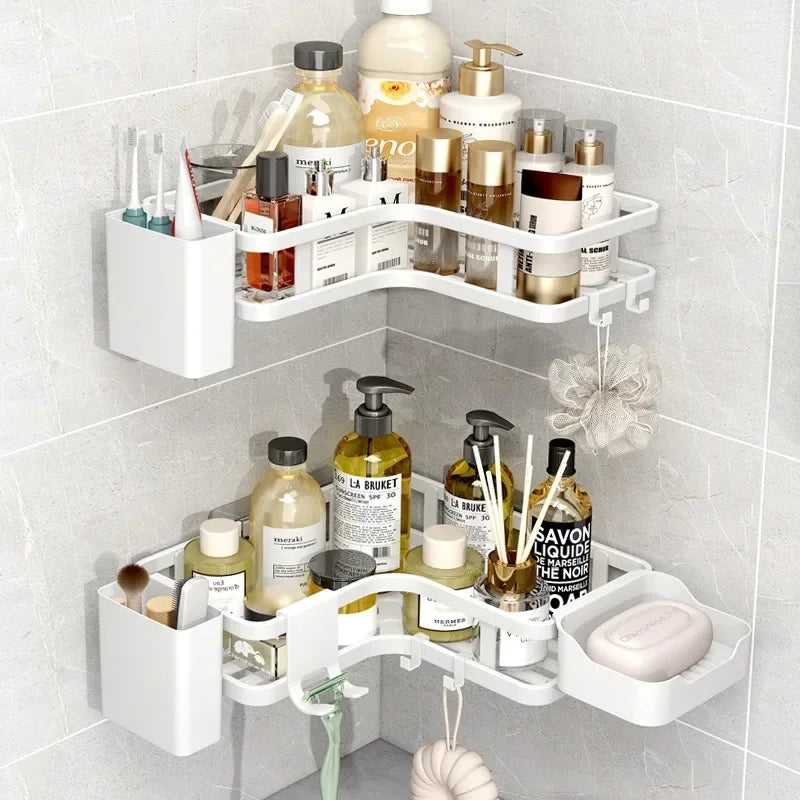 6-Piece Double-Layer Stainless Steel Corner Shelf No-Drill Wall Mount