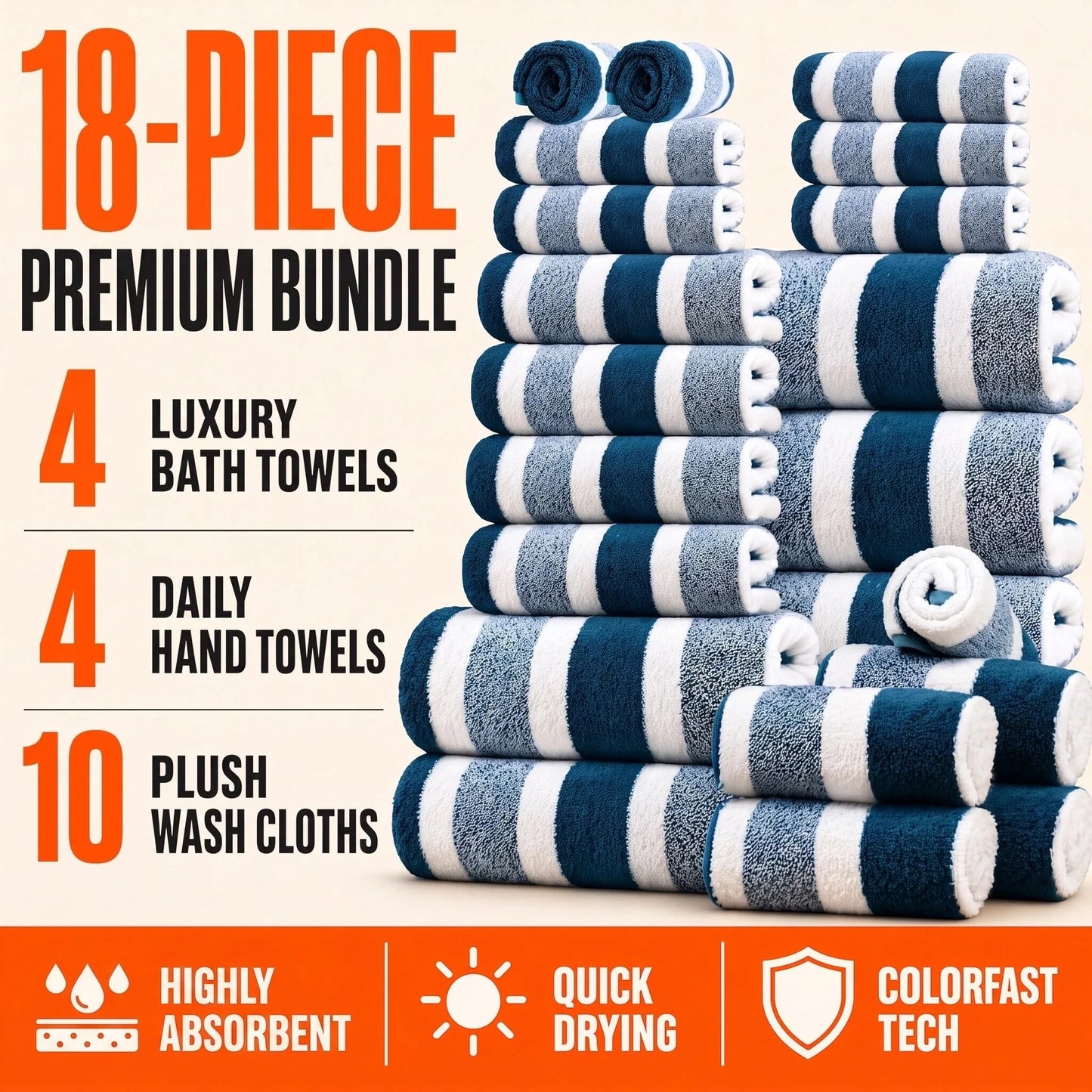 Luxury Bath Towel Set Quick Dry Highly Absorbent Plush Polyester