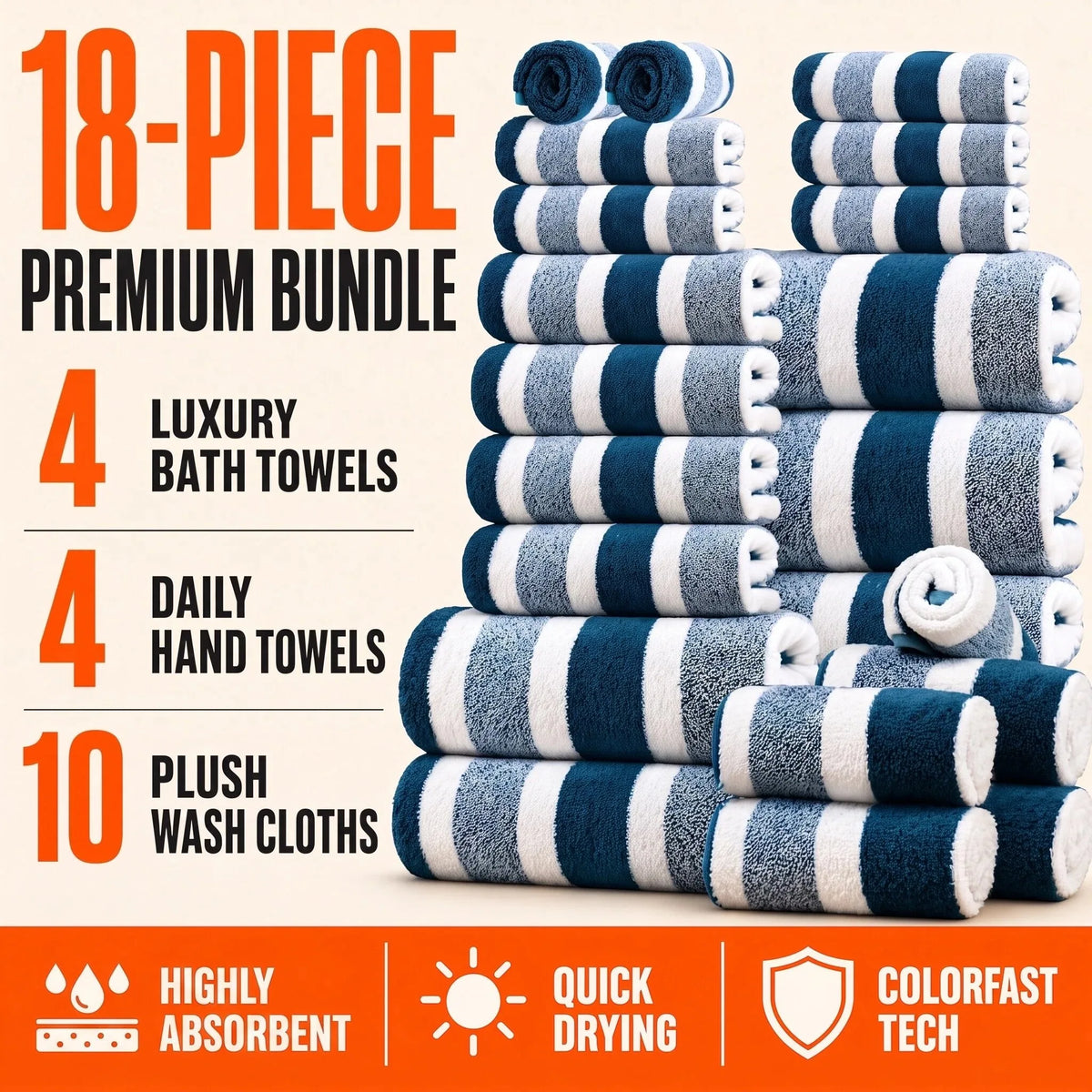 Luxury 18 Piece Bath Towel Set Quick Dry Plush Absorbent Hotel Linens
