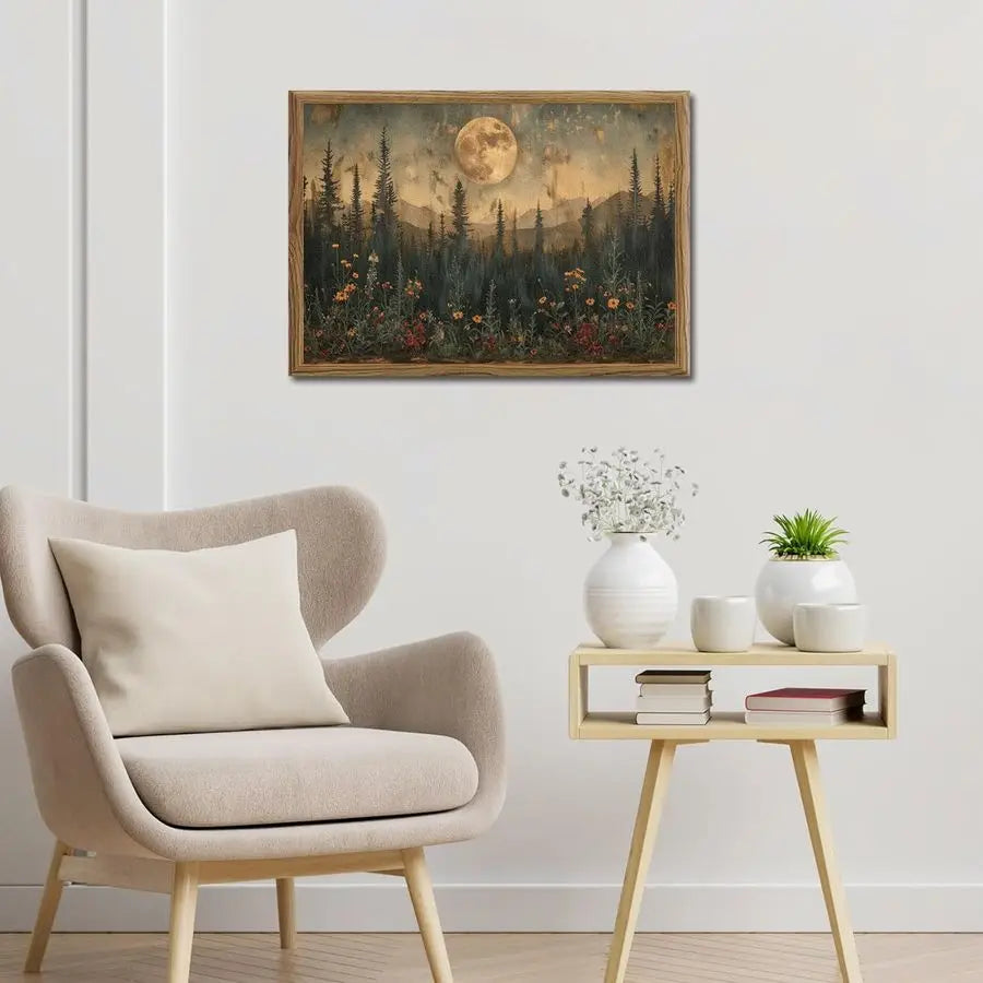 Nature Forest Art Dark Moon Landscape Painting Wall Decor 3D