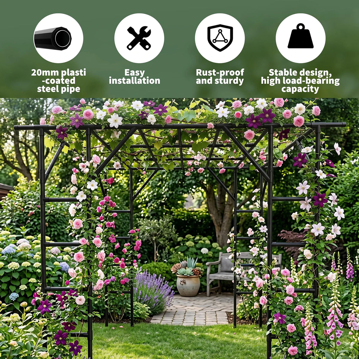 HiMISS Heavy Duty Metal Garden Arch Trellis For Climbing Plants