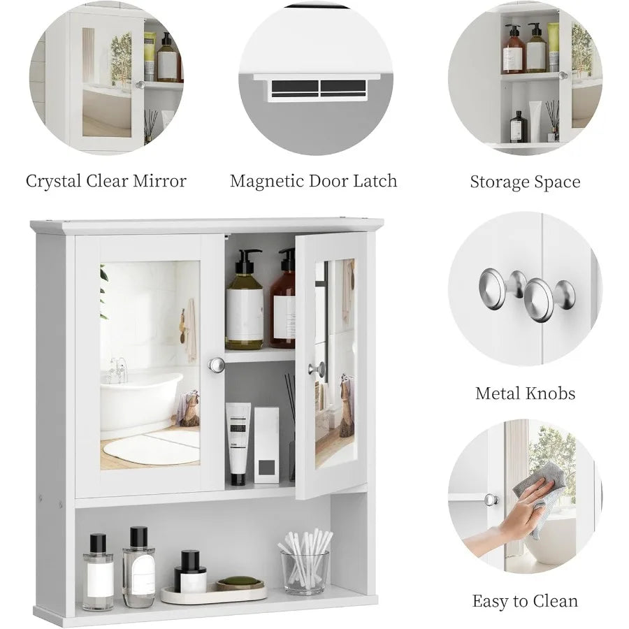 XIUWO Wall Mount Medicine Cabinet With Mirror And Shelves