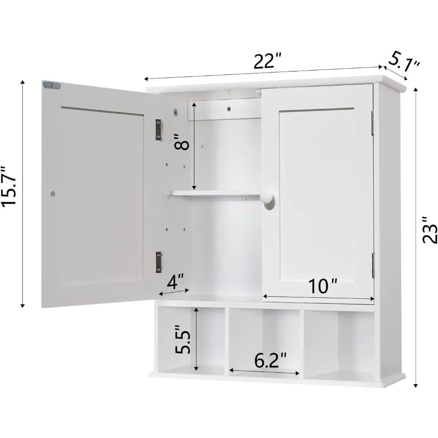 XIUWO Bathroom Wall Cabinet With 2 Doors Over Toilet Storage