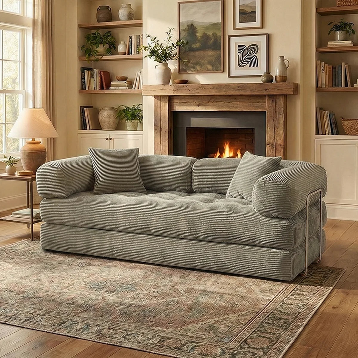 YQzyphyna Futon Sofa Bed 4 In 1 Convertible Corduroy Sleeper Loveseat