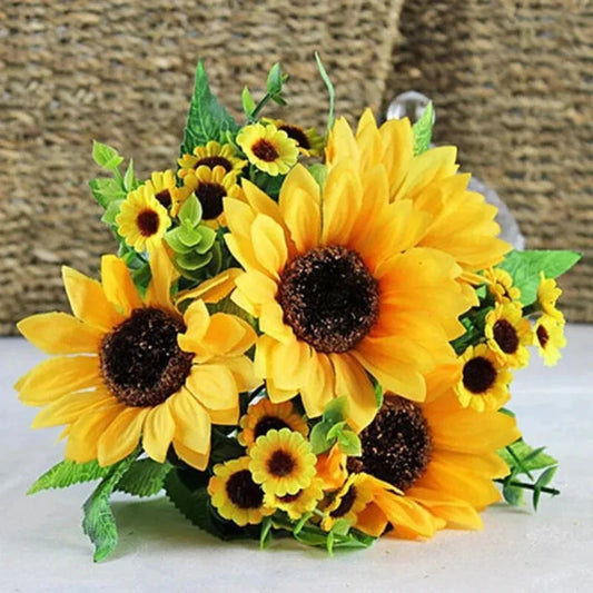 NONECN Artificial Sunflower Bouquet Silk Flowers For Home Decor