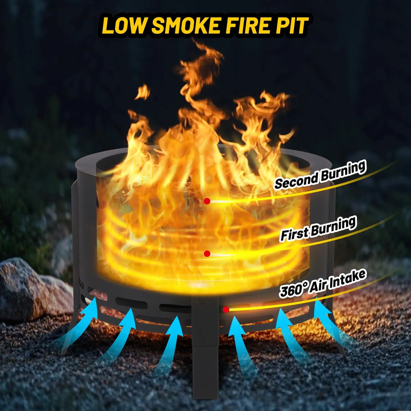HiMISS Smokeless Fire Pit With Poker Portable Outdoor Bonfire