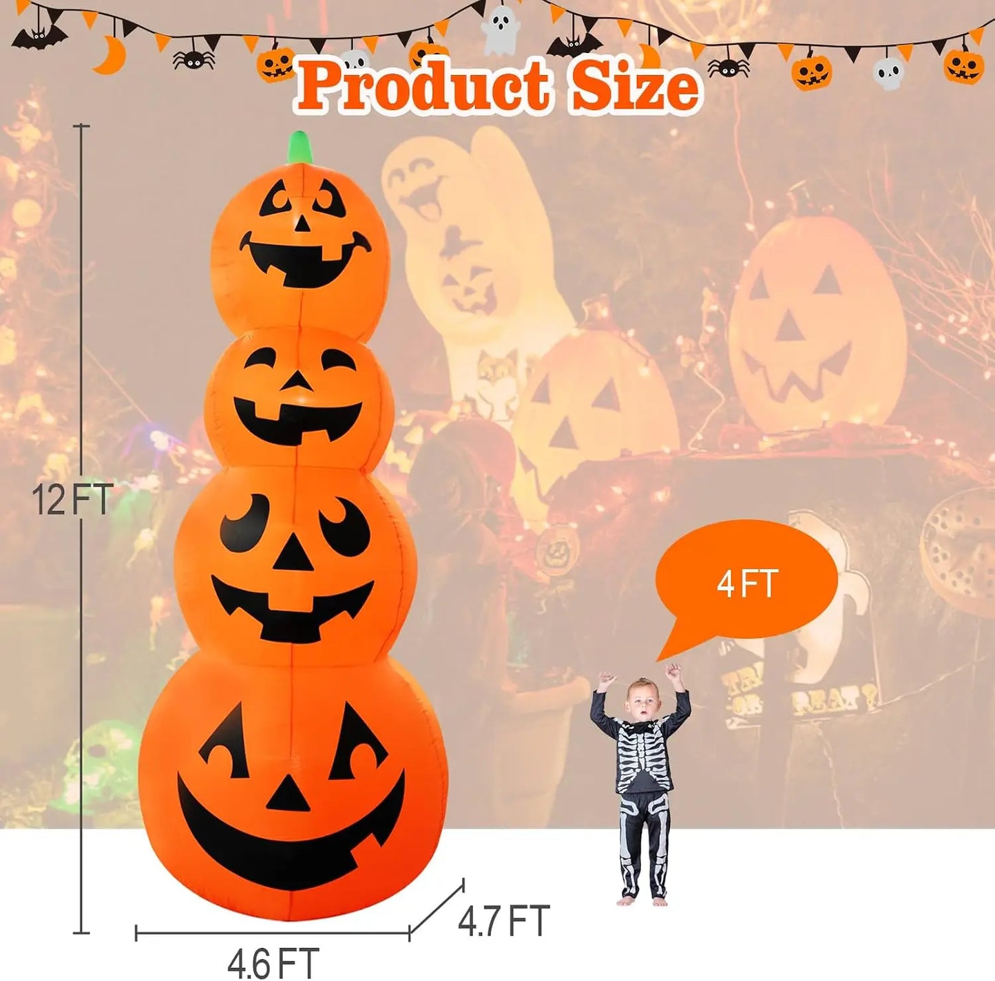 High-concerned Inflatable Giant Pumpkin Halloween Decoration With Built-In LEDs