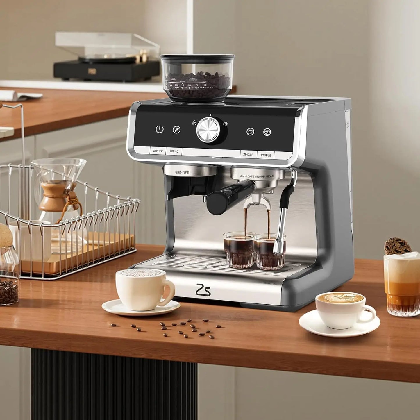 Acekool Espresso Machine With Grinder And 1450W 20 Bar Pump