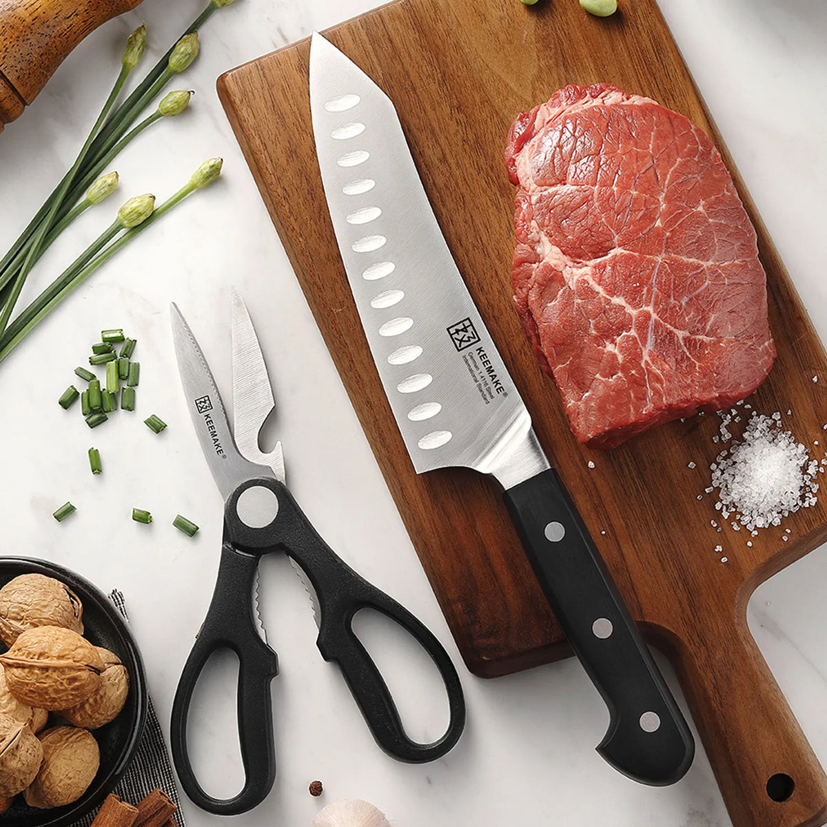 KEEMAKE Japanese Santoku Chef Knife Set with Kitchen Scissors