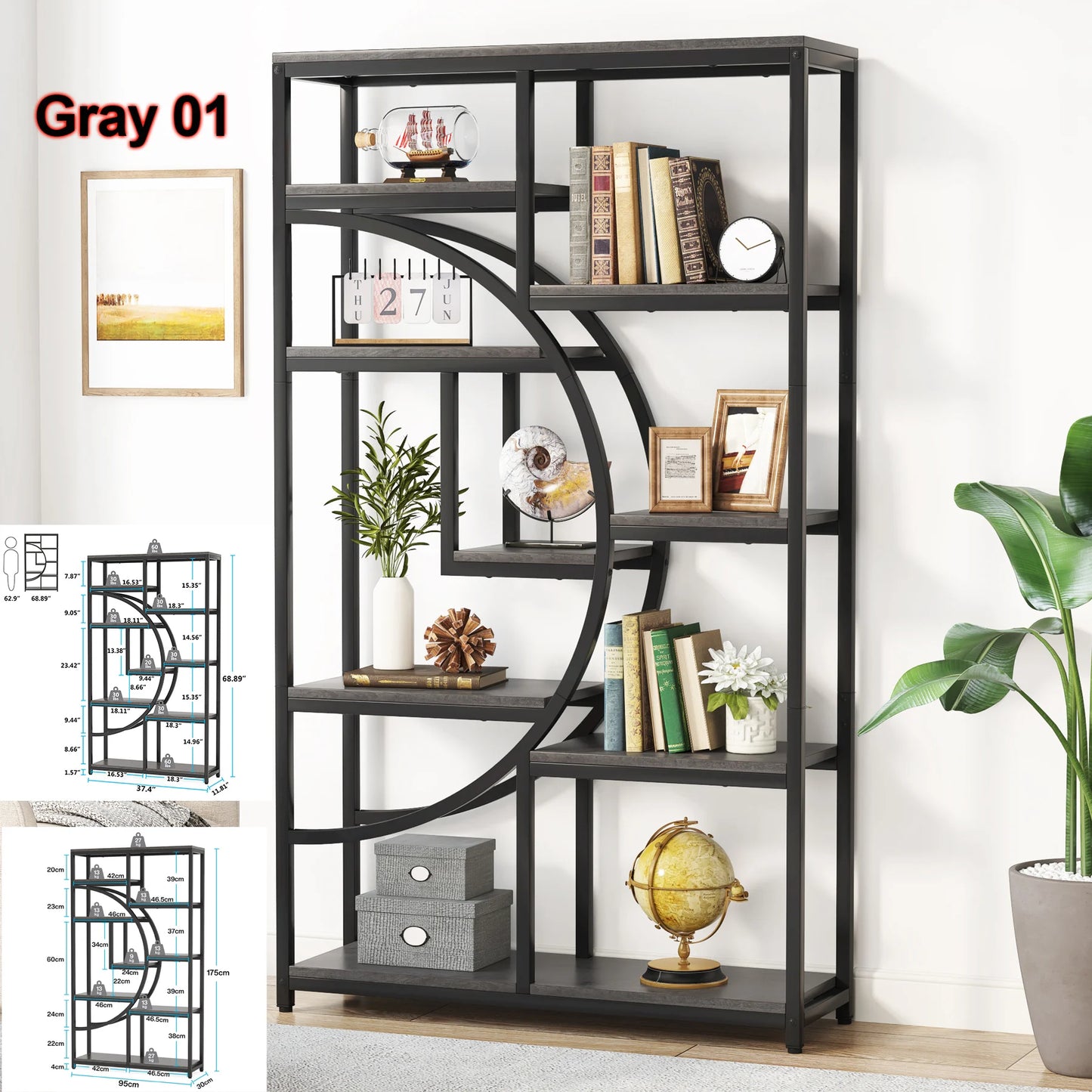 Tribesigns Industrial 5 Tier Freestanding Bookshelf