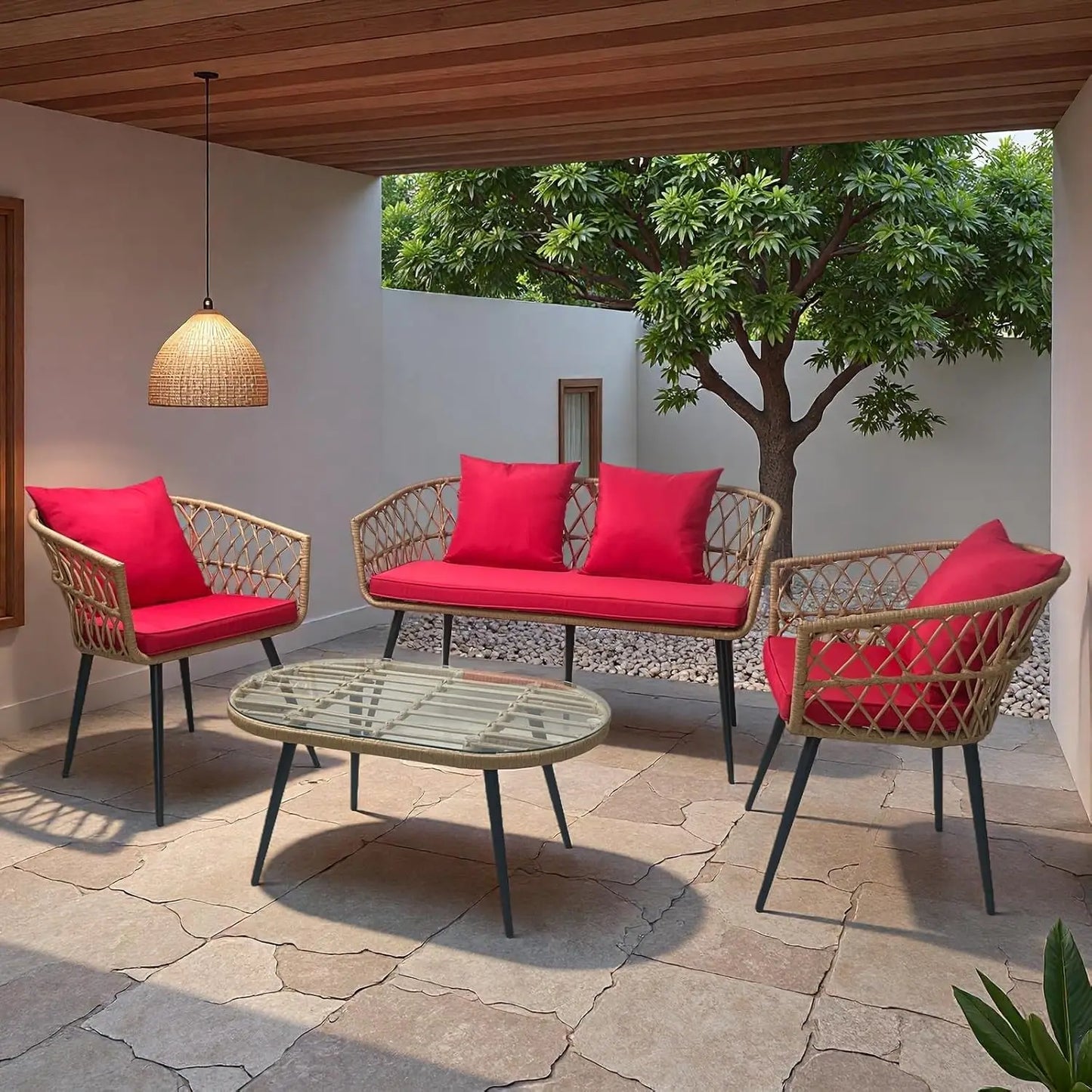 XIAOLANG Outdoor Patio Furniture Set With Wicker Sofa And Chairs