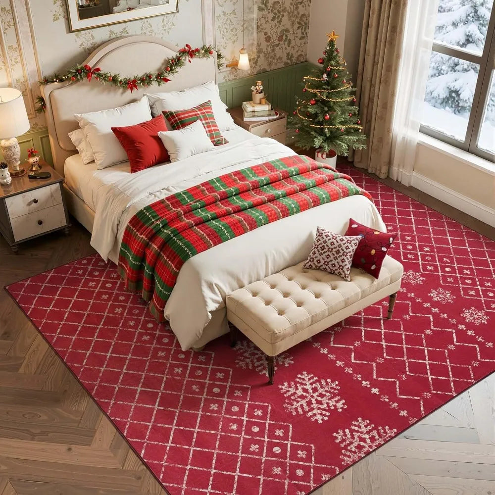 Christmas Geometric Rug Washable Non Slip Living Room Bedroom