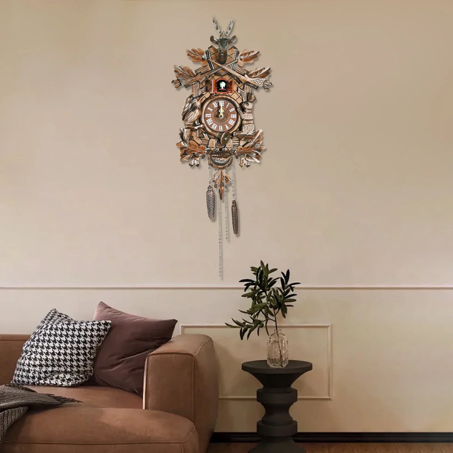 NONED Forest Nordic Cuckoo Wall Clock Wooden Retro Design