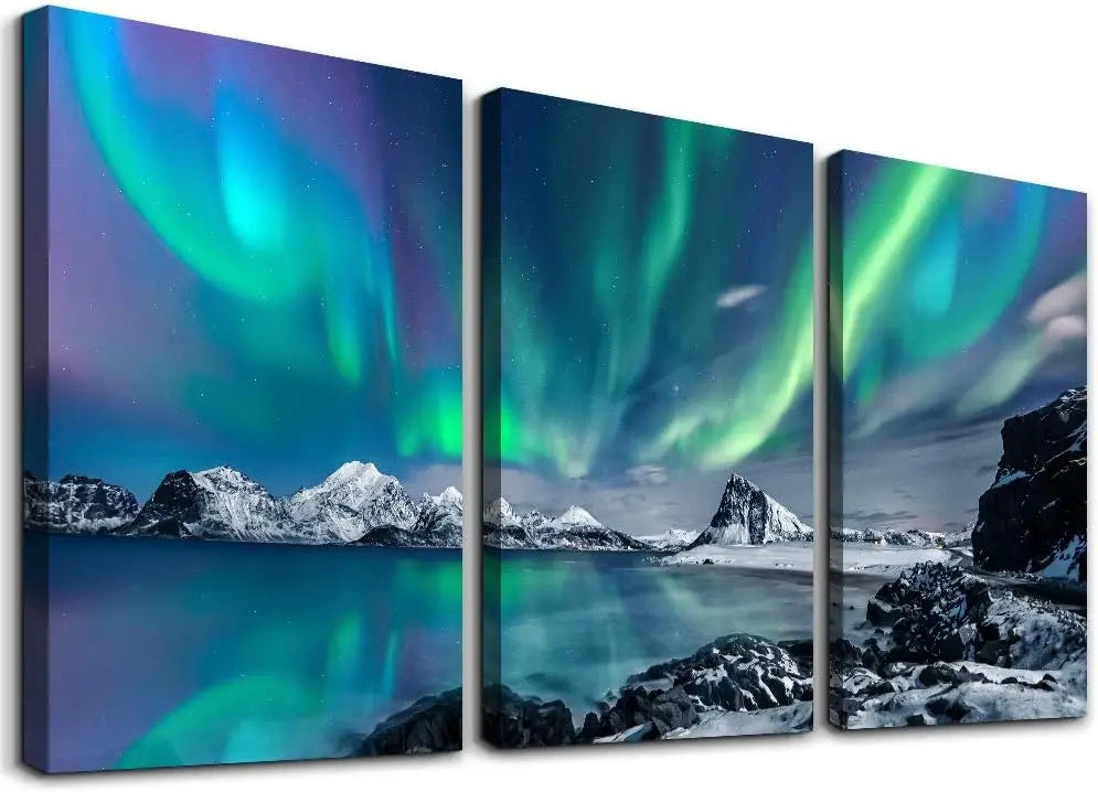 Abstract Mountain Aurora Landscape Canvas Wall Art Set