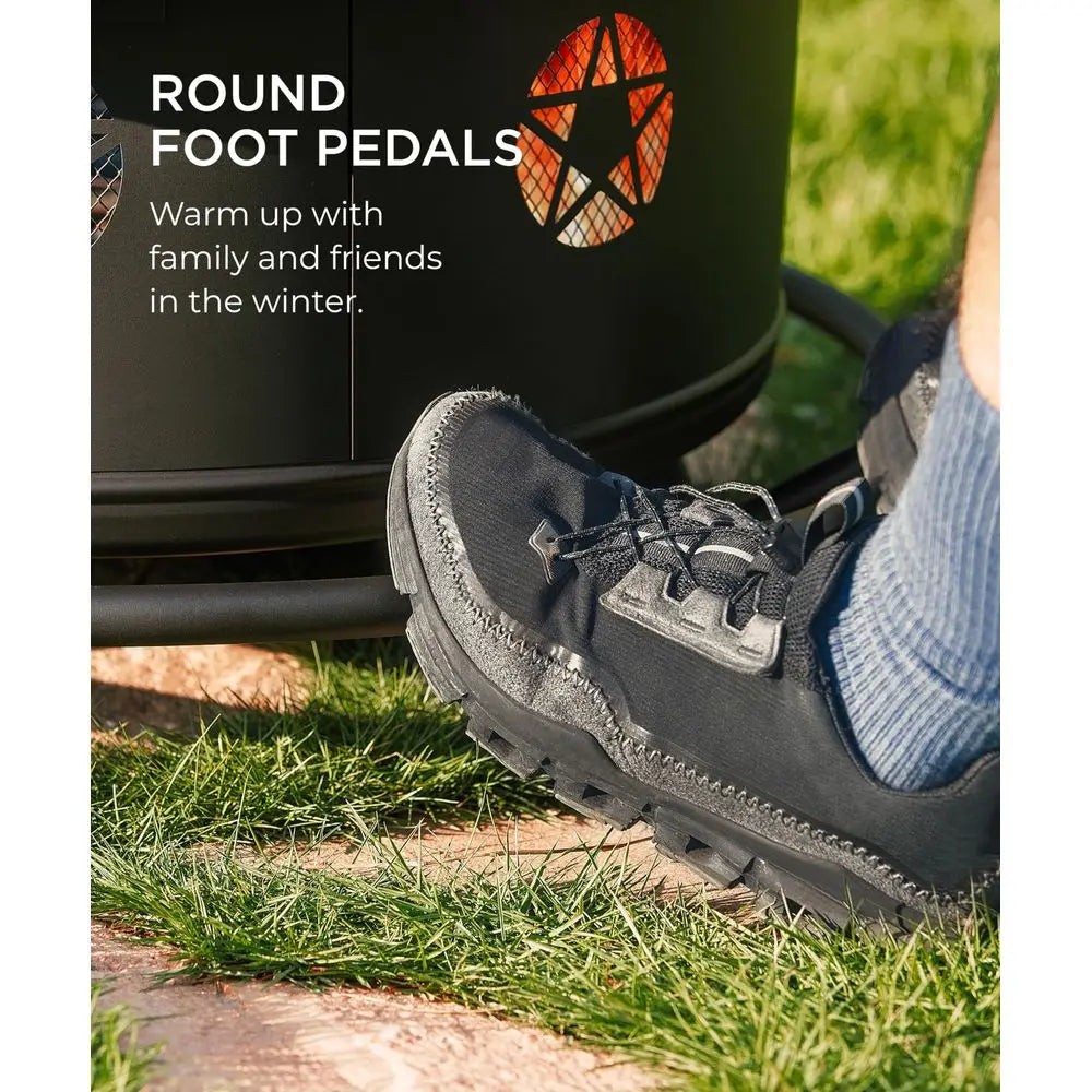 Outdoor Fire Pit With Rotating Grill Wood Burning Includes Lid And Poker