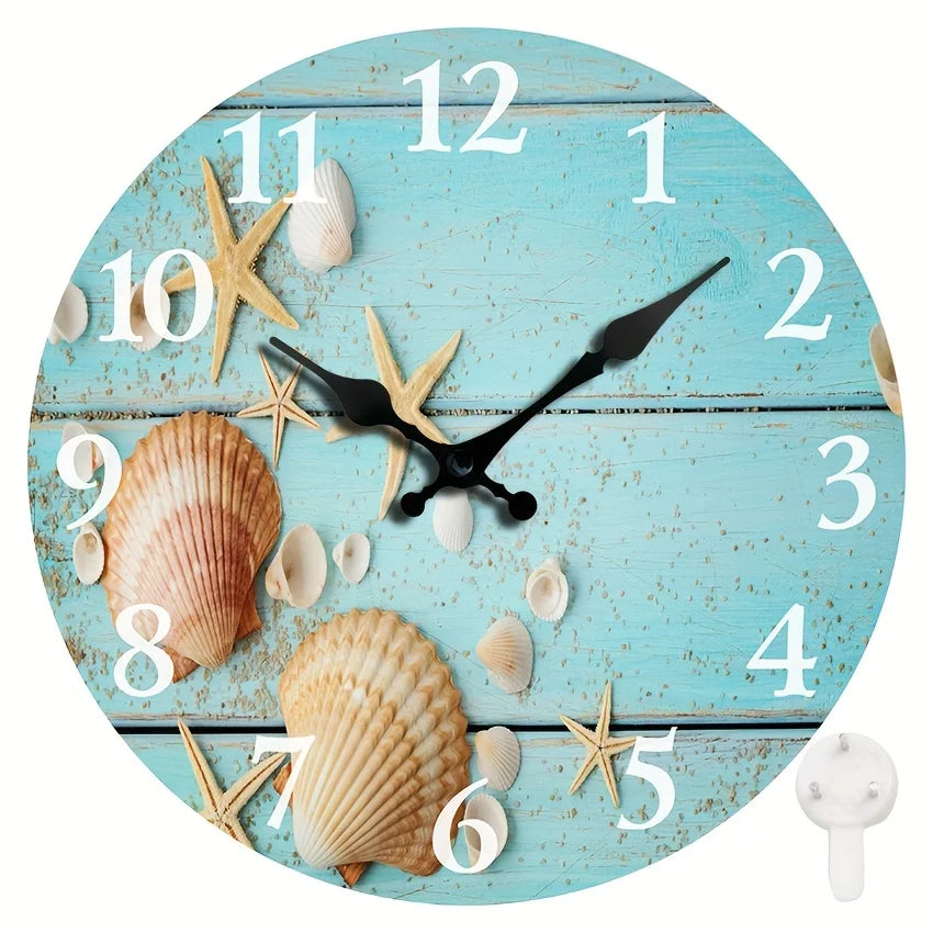 XMSJ Tropical Seashells Starfish Wall Clock With Sand Beach Decor