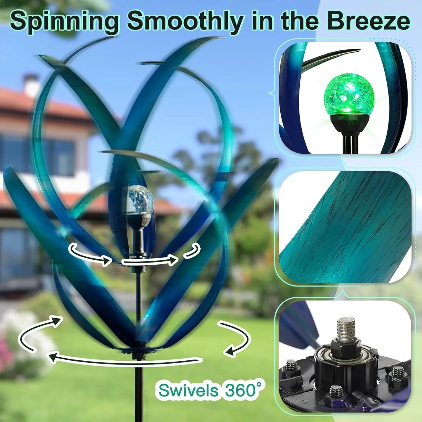 Outdoor Solar Wind Spinner Art Metal Garden Ornament