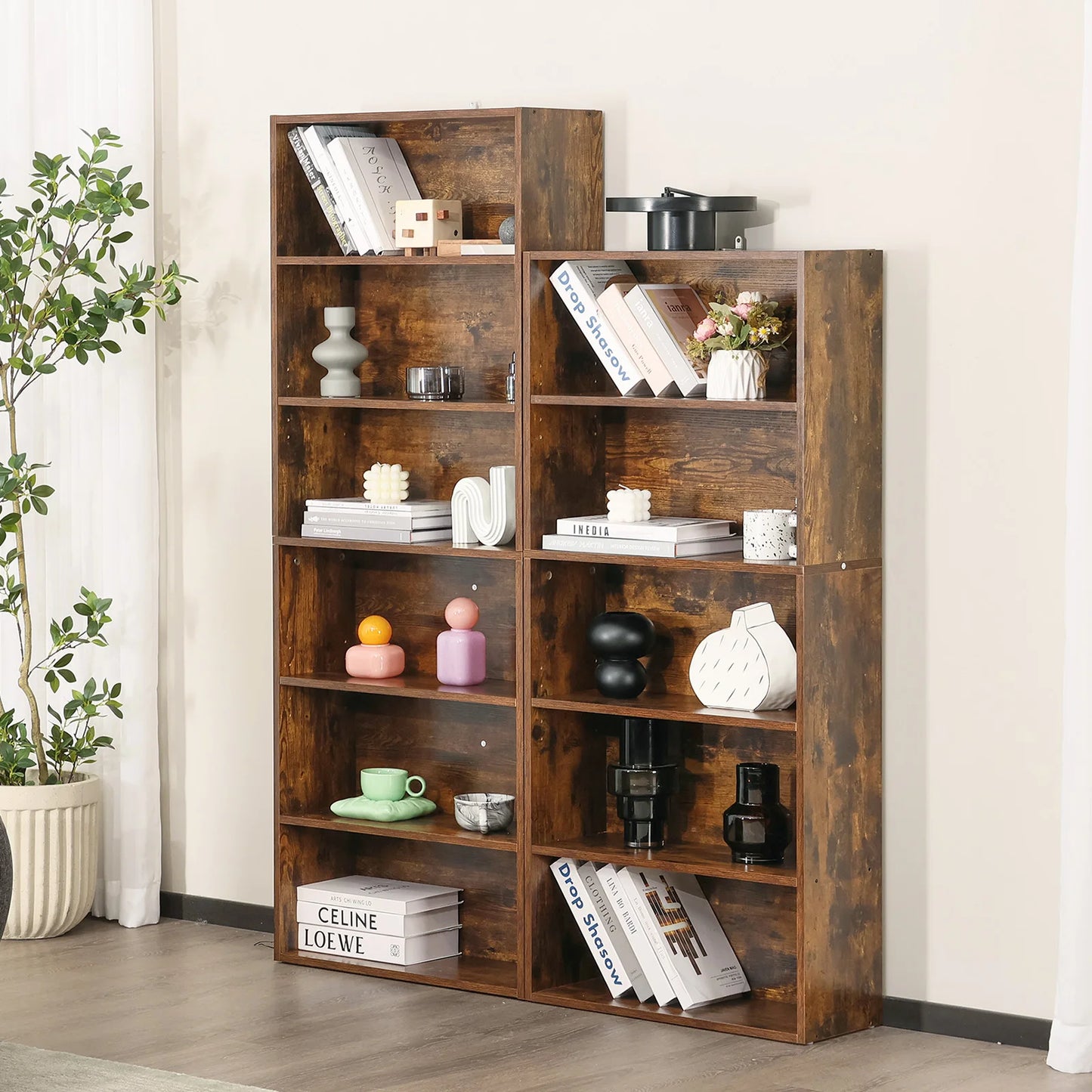 JHK Six Tier Wooden Bookcase For Home Office Storage