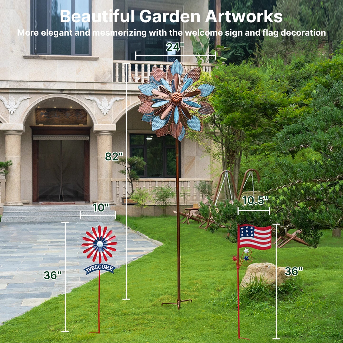 Wind Spinners Outdoor Metal Double Spinner Garden Sculpture 2 Pack