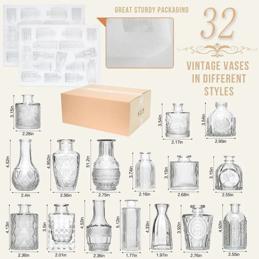 32 Piece Bud Vase Set Vintage Glass Vases For Wedding Centerpieces