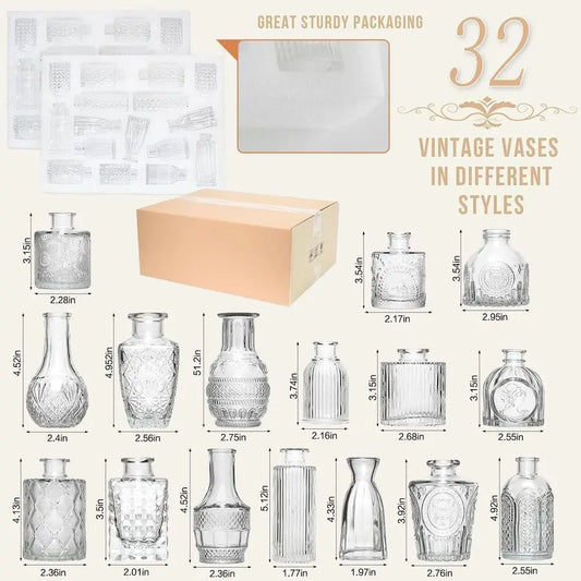 32 Piece Bud Vase Set Vintage Glass Vases For Wedding Centerpieces