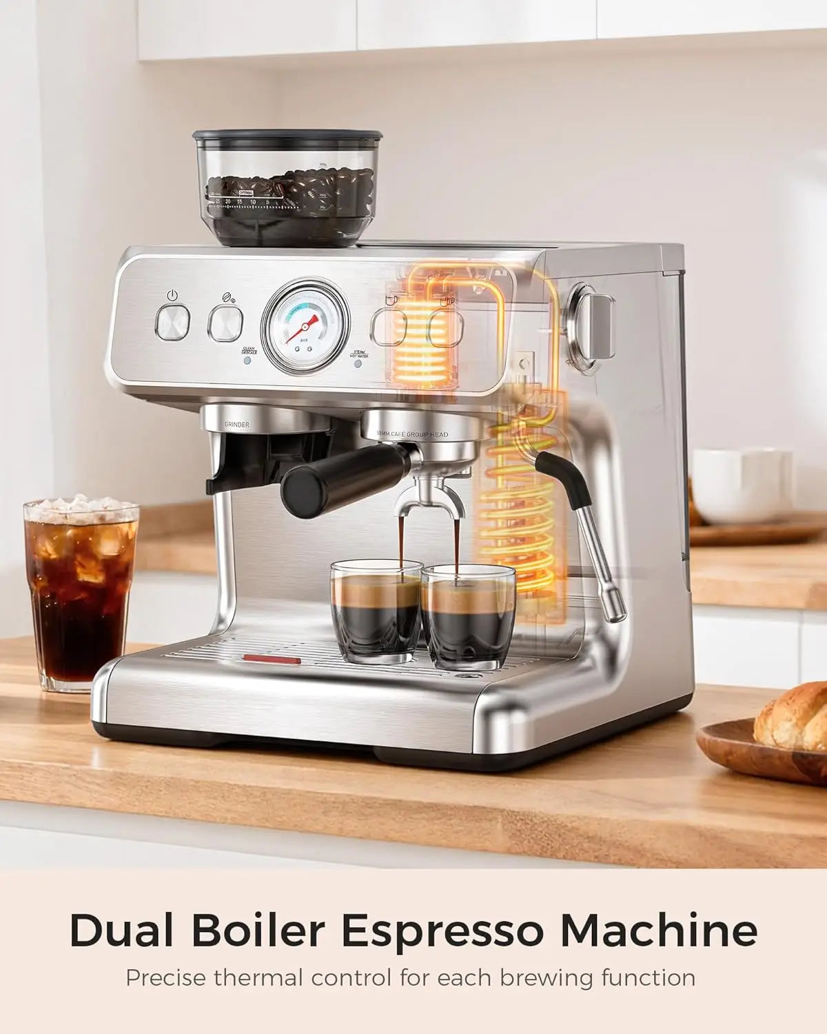 Dual Boiler Espresso Machine With Grinder 20 Bar Professional