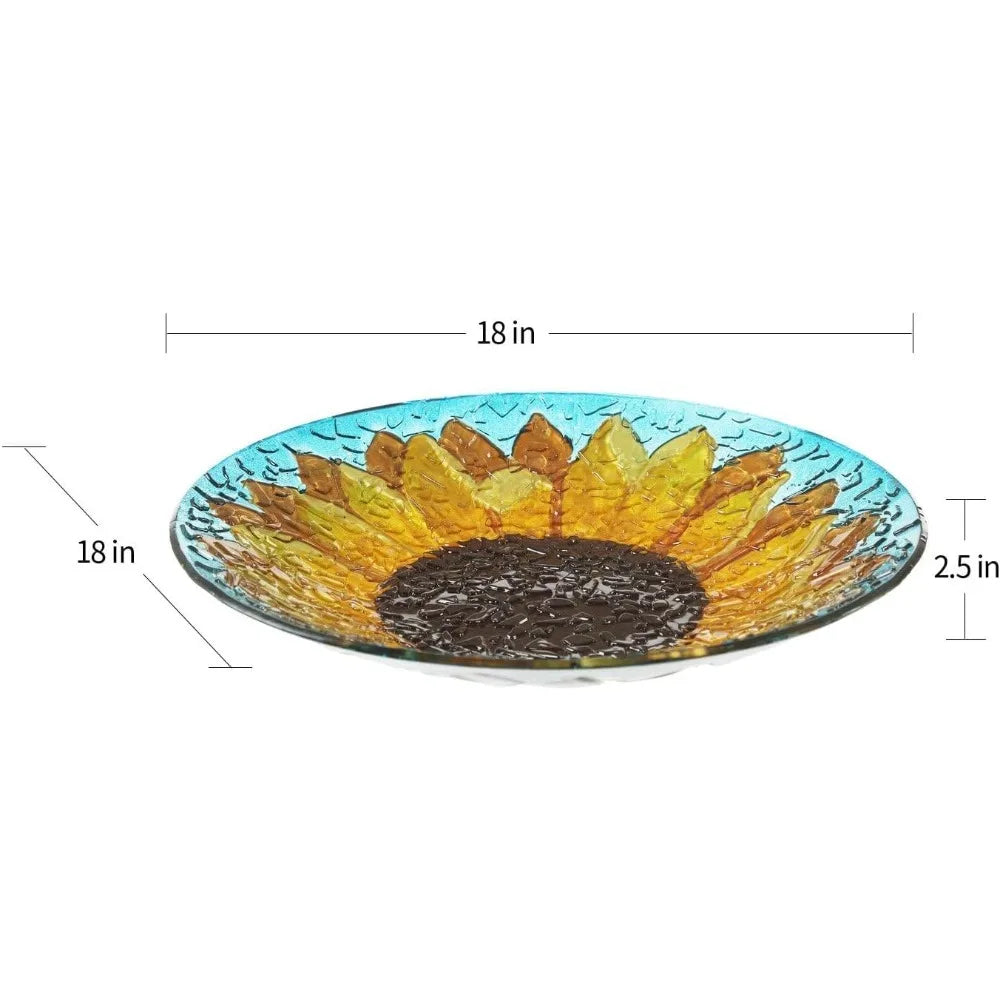 Sunflower Glass Bird Bath Bowl For Outdoors Hand Painted Design