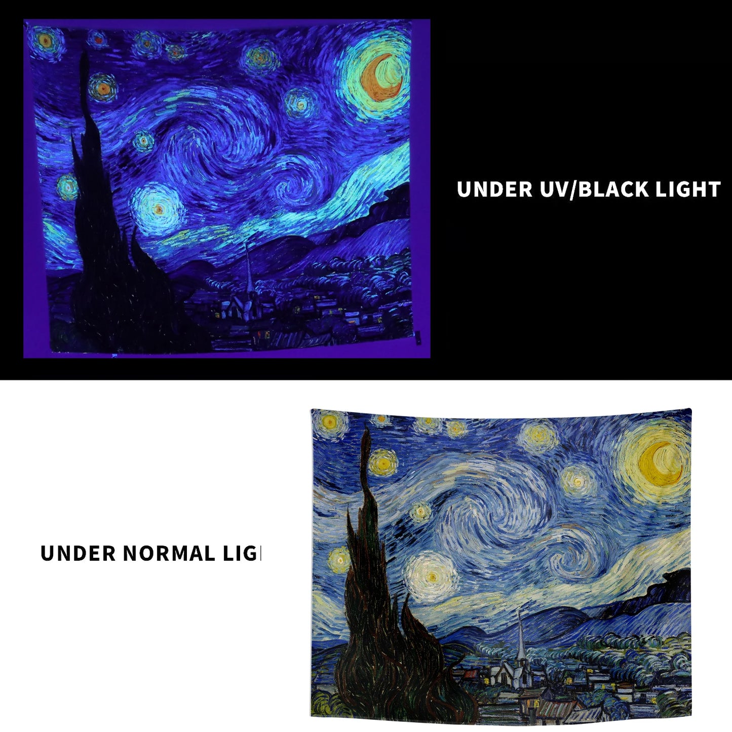 Starry Night UV Reactive Wall Tapestry Polyester Fabric Poster