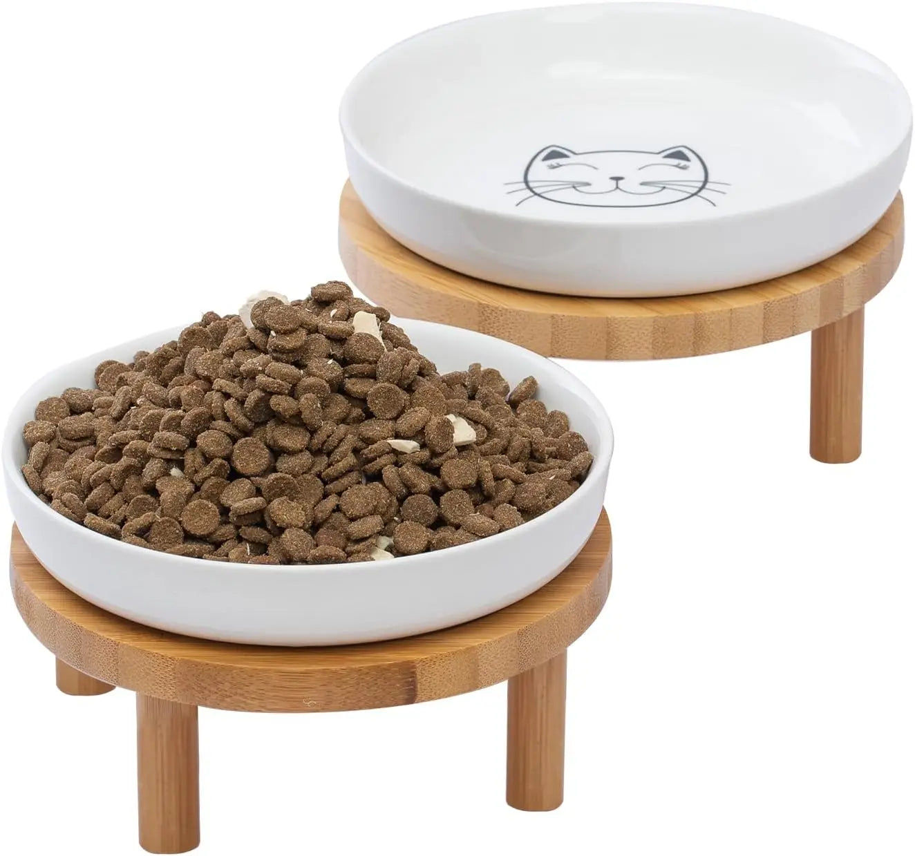 Elevated Ceramic Cat Bowls With Bamboo Stand Whisker Friendly Indoor Cats