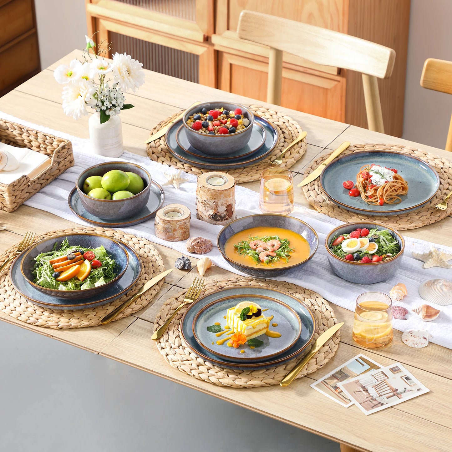 MALACASA Stoneware Dinnerware Set With Reactive Glaze