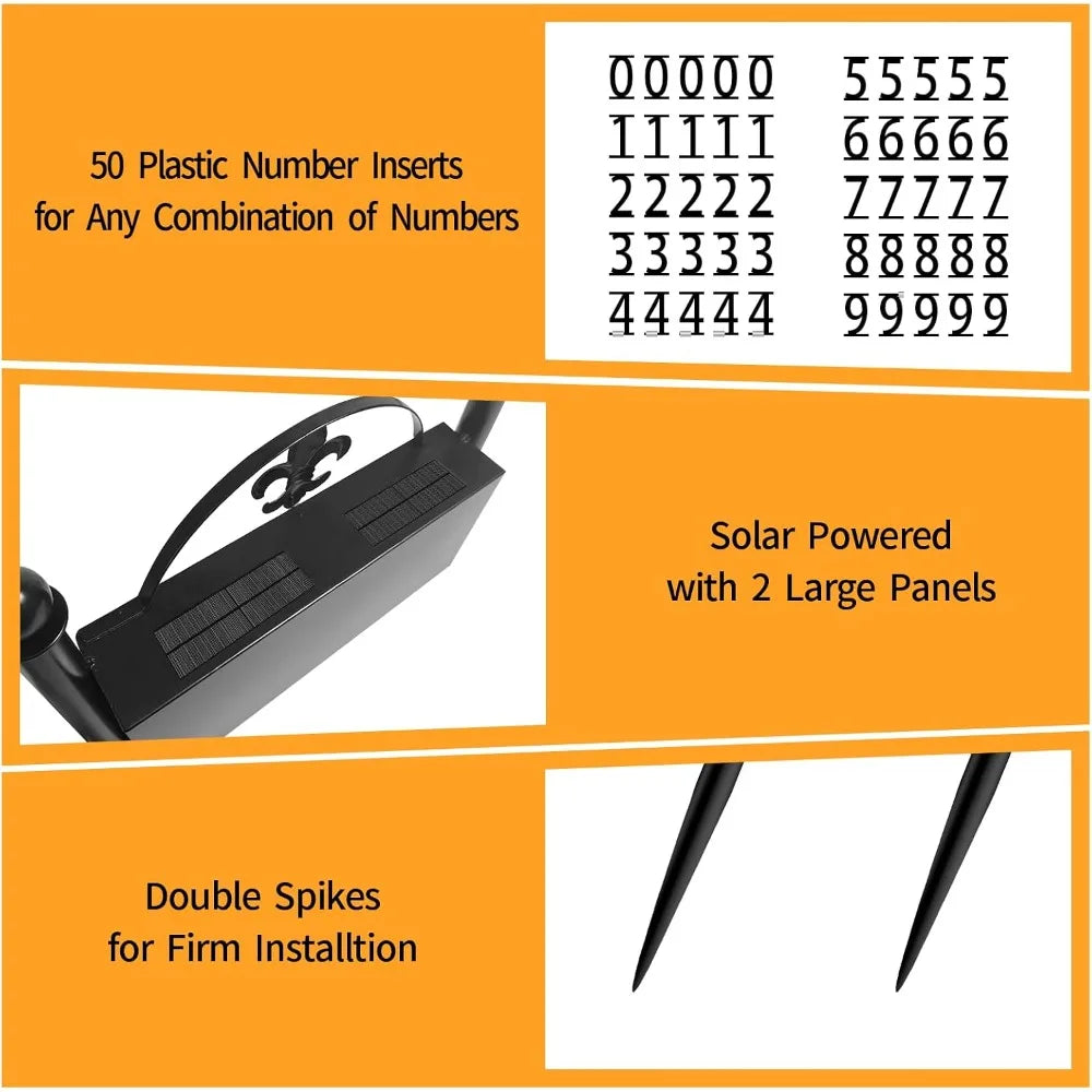 Solar Metal Address Sign With 50 Custom Numbers Weatherproof LED