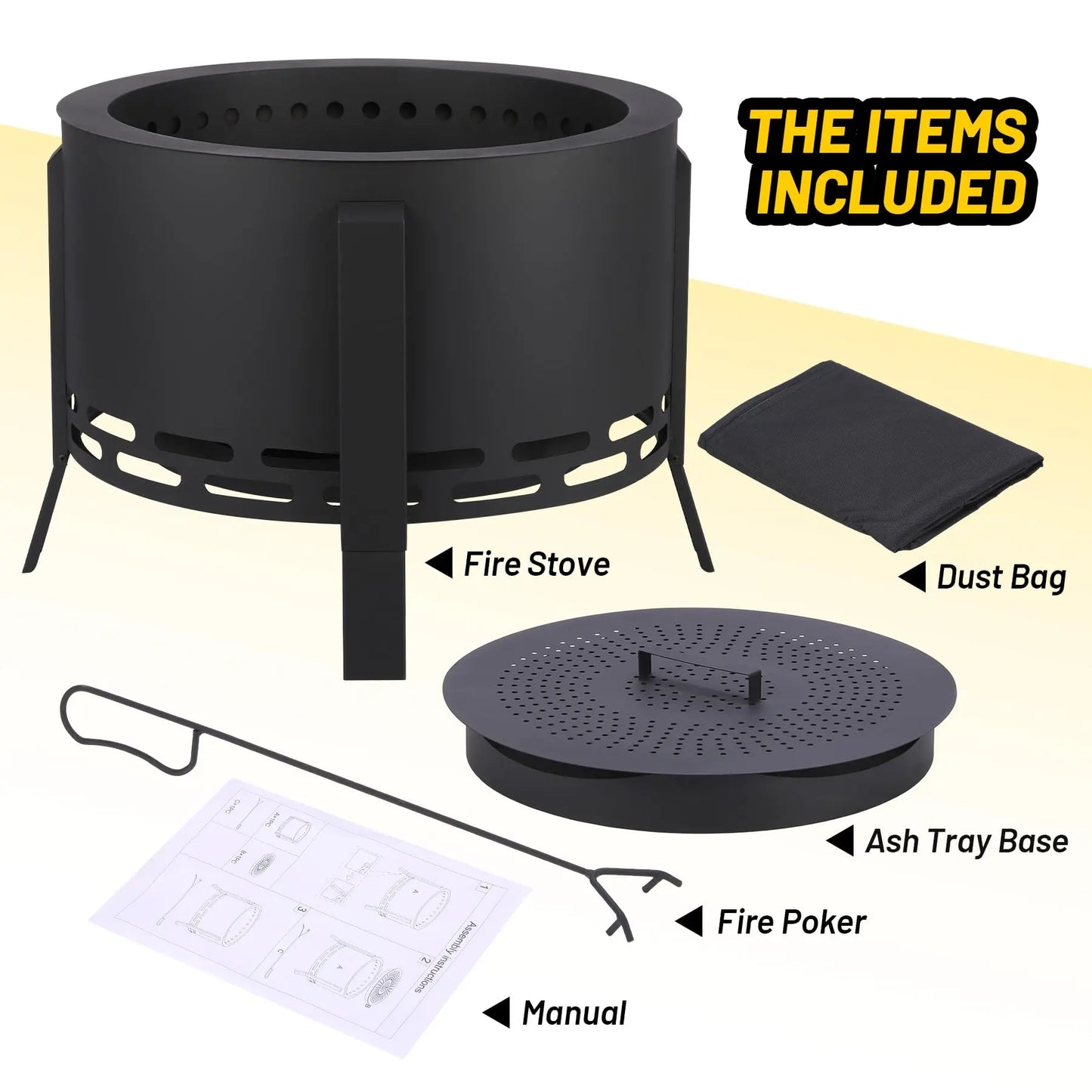 HiMISS Smokeless Fire Pit With Poker Portable Outdoor Bonfire