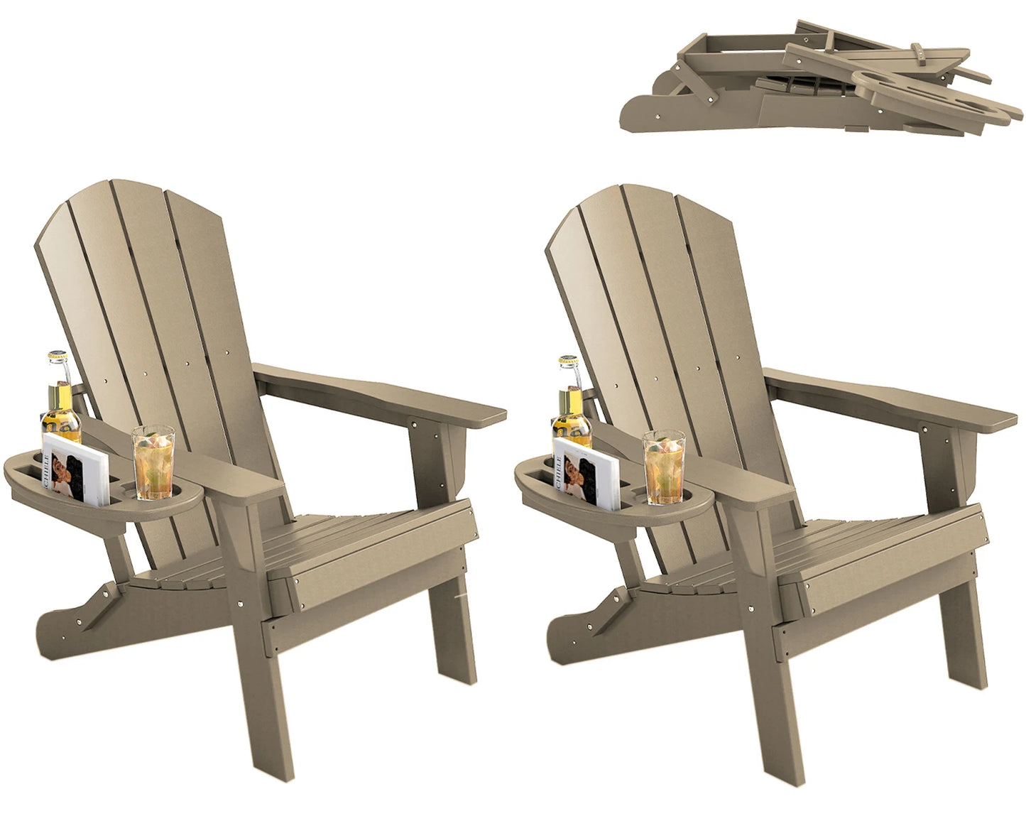 FOOWIN Folding Adirondack Chair Weather Resistant HDPE With Cup Holder