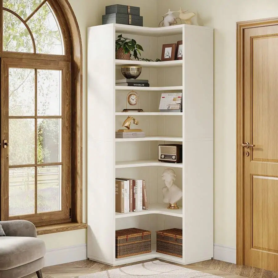 Little Tree Modern Nine Tier Corner Bookshelf Wooden Display Stand