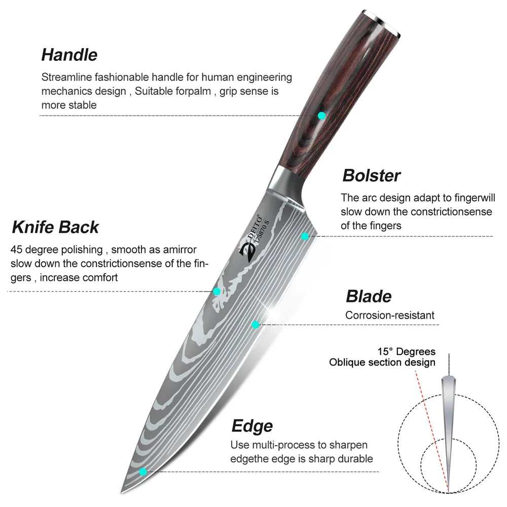 MDHAND 8-Piece Damascus Stainless Steel Kitchen Knife Set