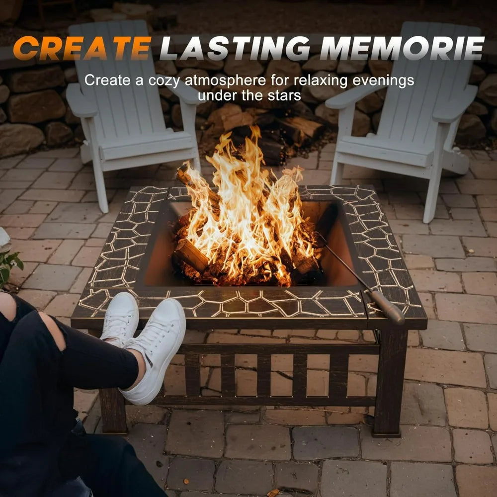 Devoko Outdoor Fire Pit Table with Waterproof Cover for Patios