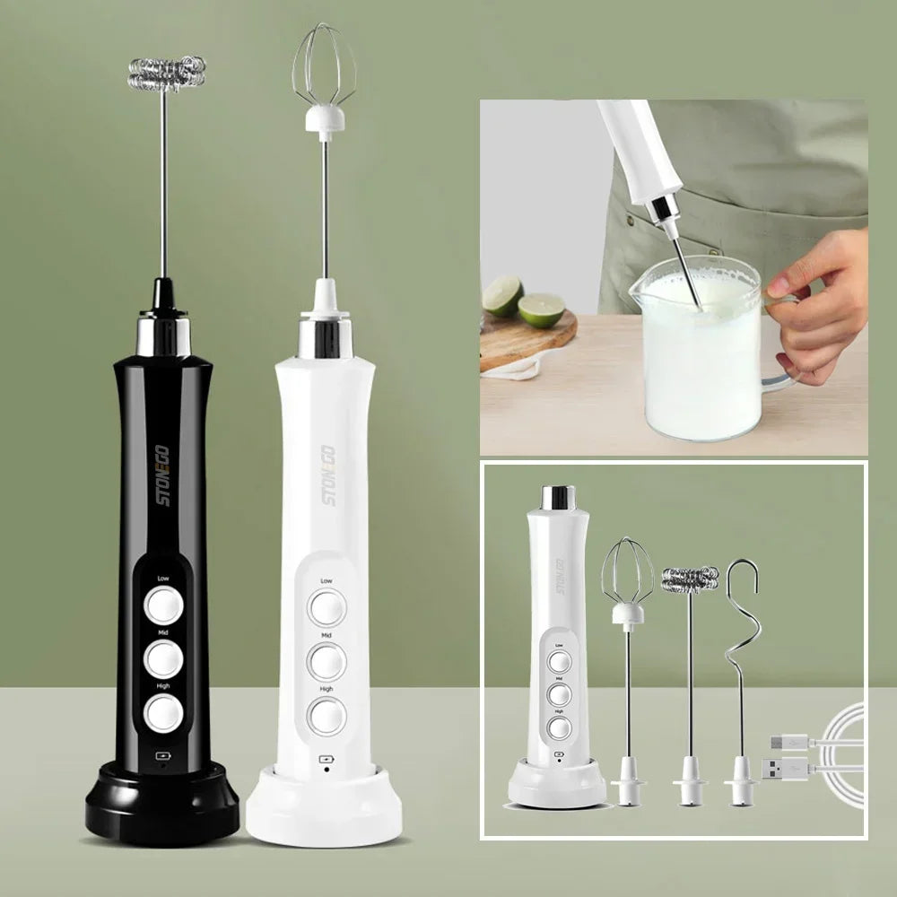 Stonego Rechargeable Milk Frother Handheld Coffee Foam Maker With Whisk