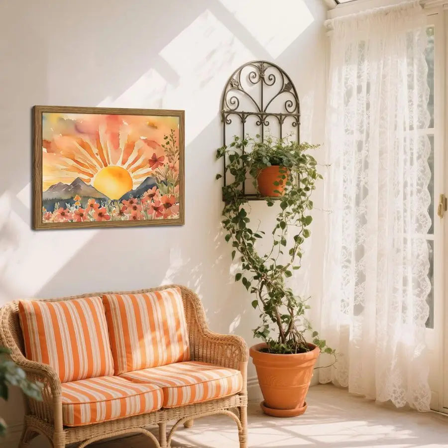 Sunset Boho Wall Art Abstract Floral Canvas For Living Room