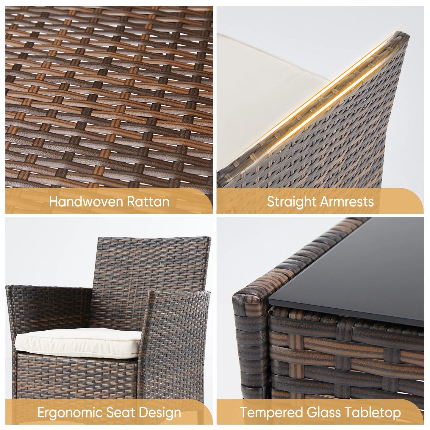 3 Piece Outdoor Patio Set Wicker Rattan Chairs With Glass Table