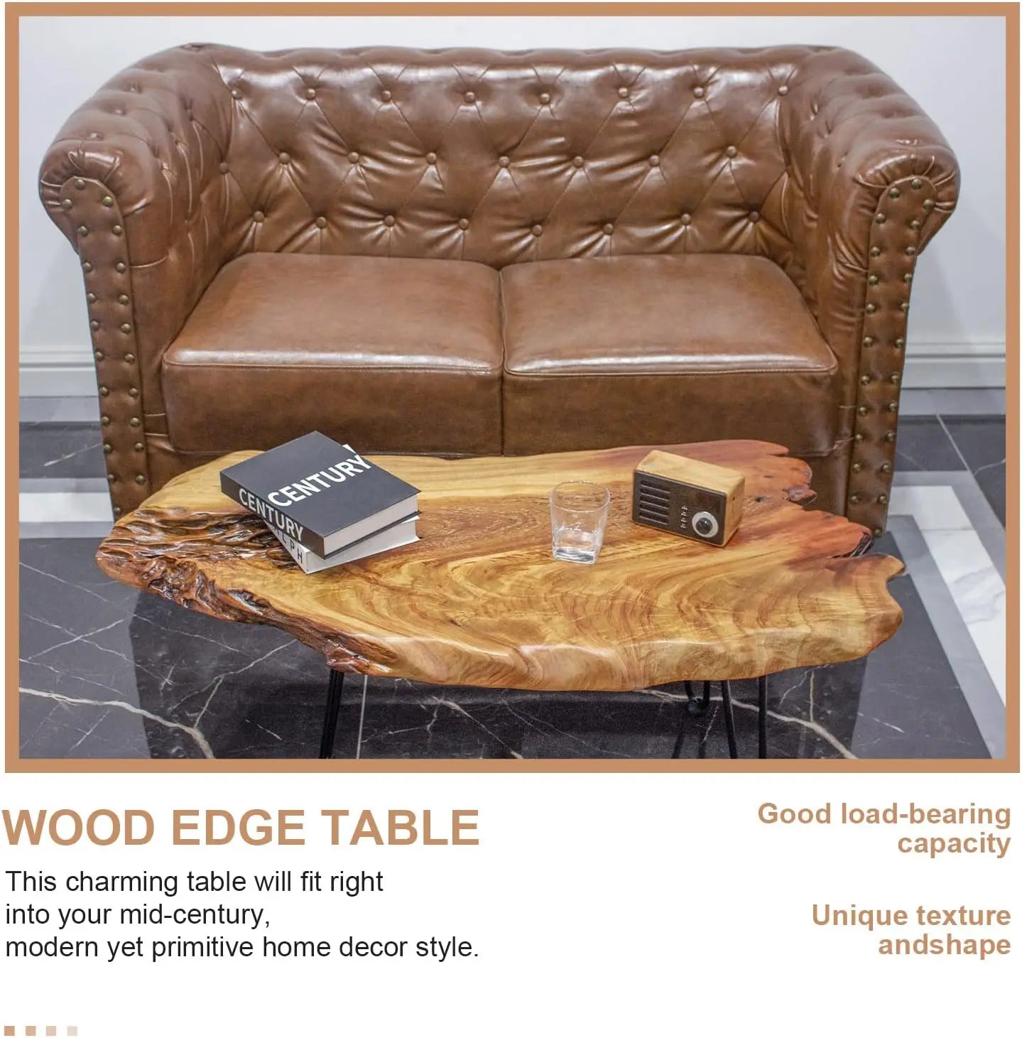 Handcrafted Edge Coffee Table With Hairpin Legs For Living Room