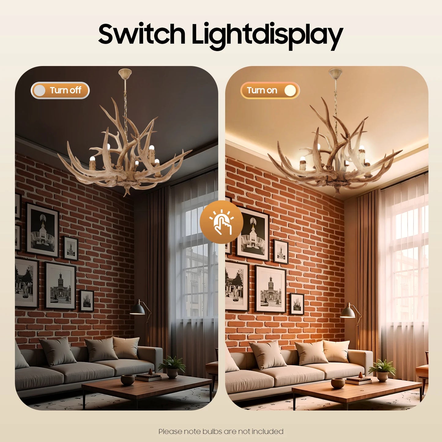 Resin Deer Antler Ceiling Light 6-Light Pendant 110V Chandelier