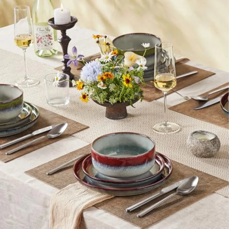 YAO HUI HUANG Stoneware Dinnerware Set Scratch-Resistant Reactive Glaze