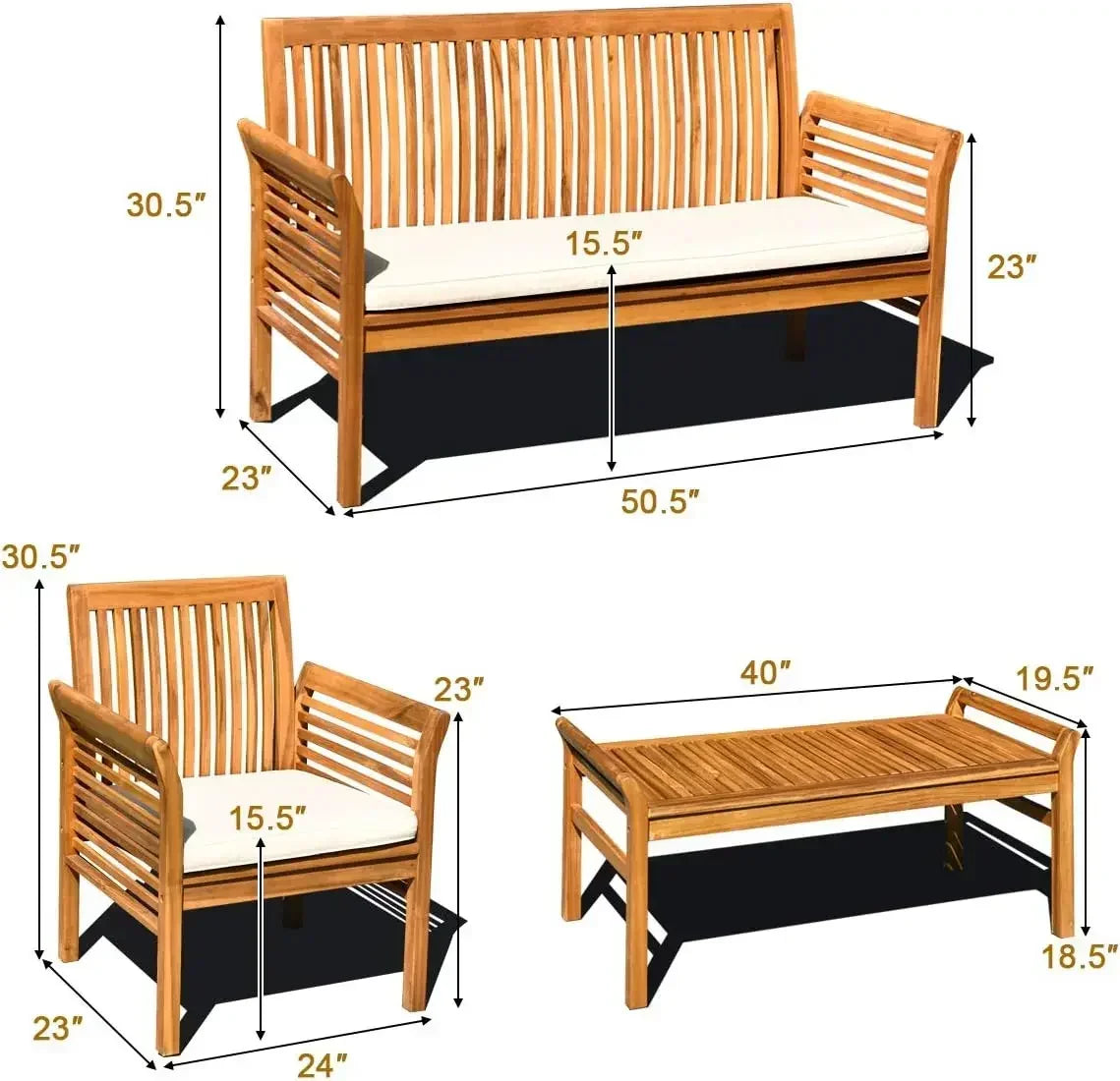 Acacia Wood Sofa Set With Water Resistant Cushions