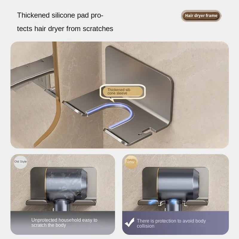 Hair Dryer Holder Wall Mount Aluminum Bathroom Shelf