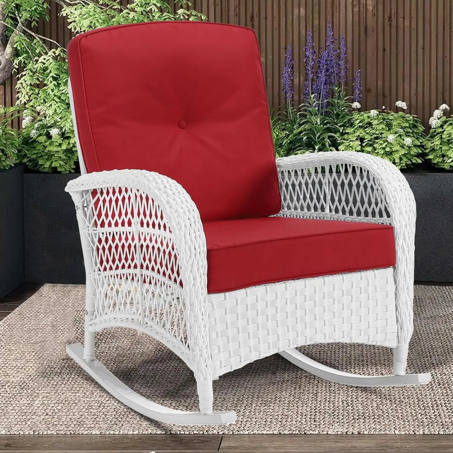 All Weather Wicker Rocking Chair For Garden High Back Outdoor Patio