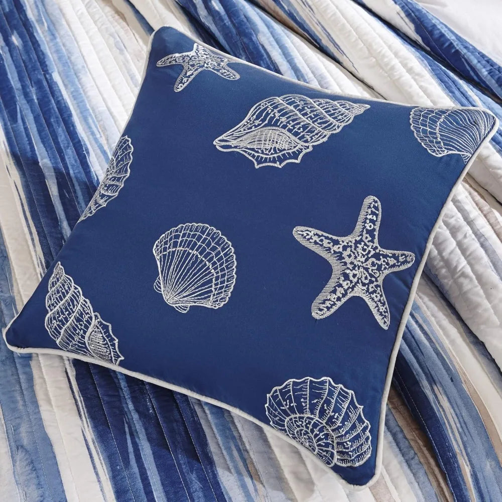 Coastal Cotton Quilt Set With Ruffle Trim Lightweight Coverlet