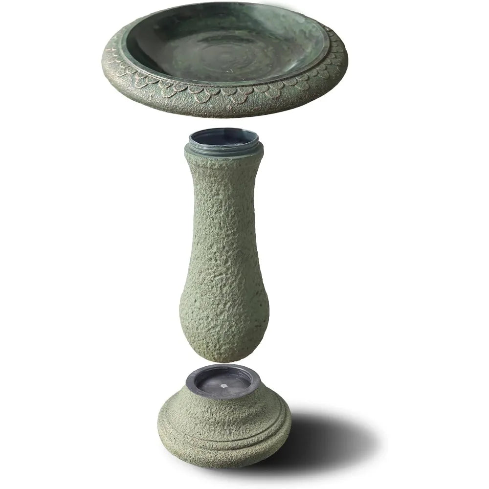 Solution4Patio Fiberclay Outdoor Marble-Look Bird Bath