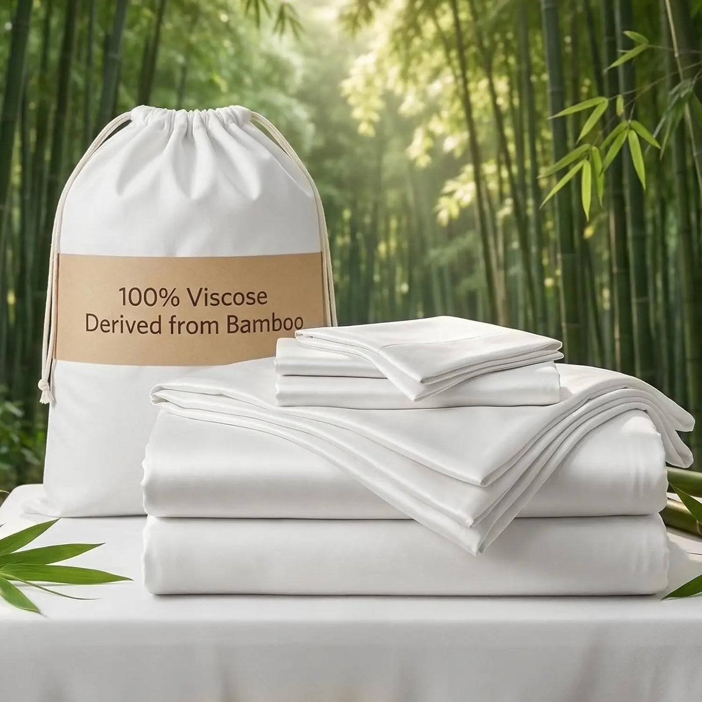 Bamboo Viscose Bed Sheet Set 4 Piece Cooling With Deep Pocket Fitted