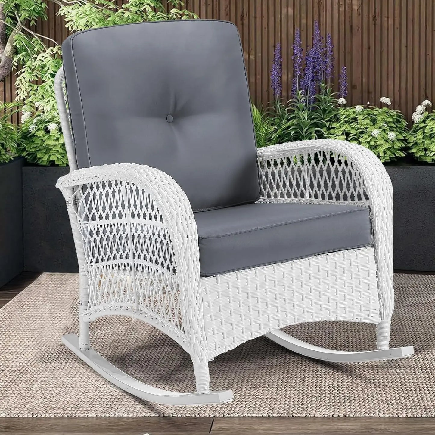 All Weather Wicker Rocking Chair For Garden High Back Outdoor Patio